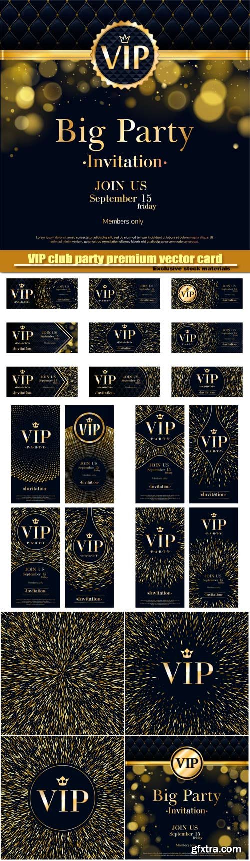 VIP club party premium vector invitation card, golden design template