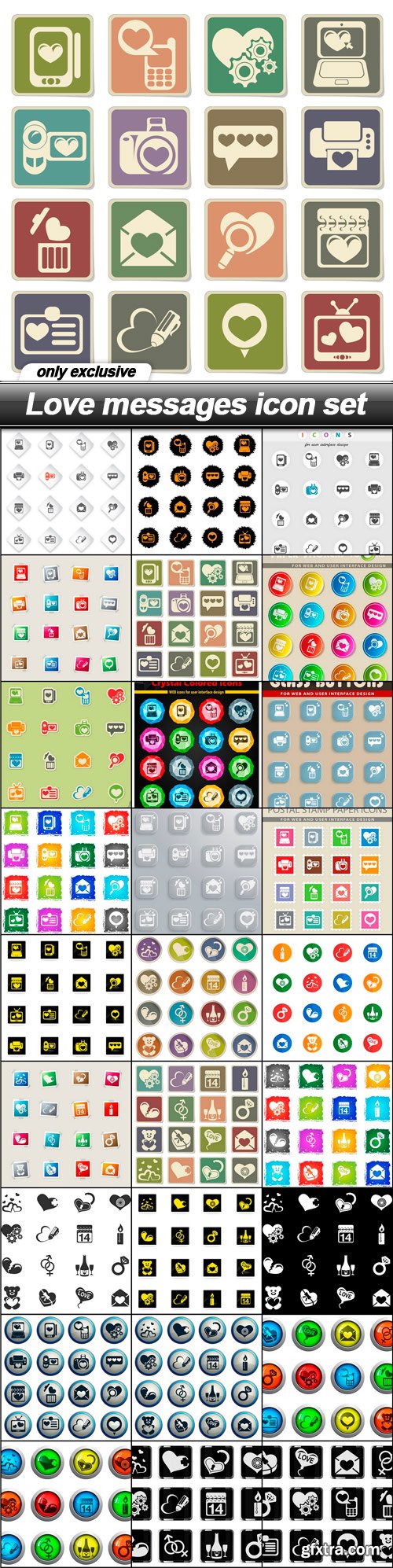 Love messages icon set - 27 EPS