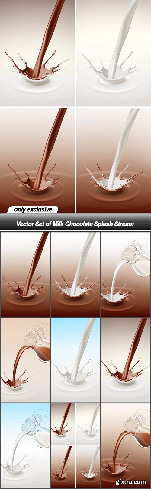 Vector Set of Milk Chocolate Splash Stream - 9 EPS