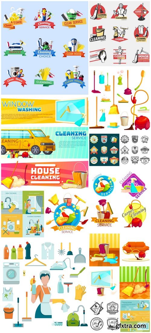 Badge set with cleaning service and descriptions 13X EPS
