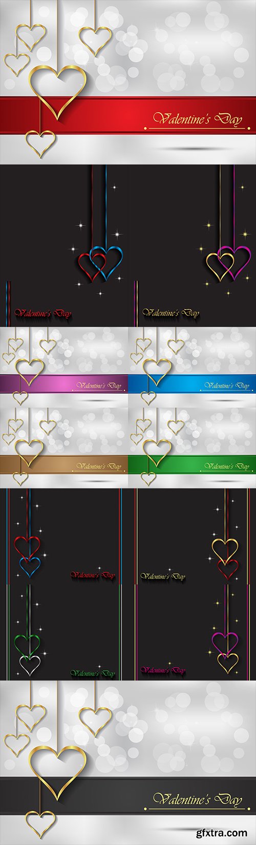 Golden hearts on light and dark background