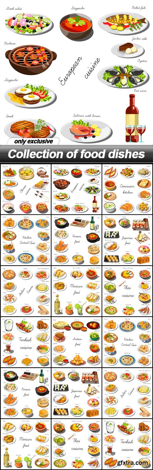 Collection of food dishes - 18 EPS