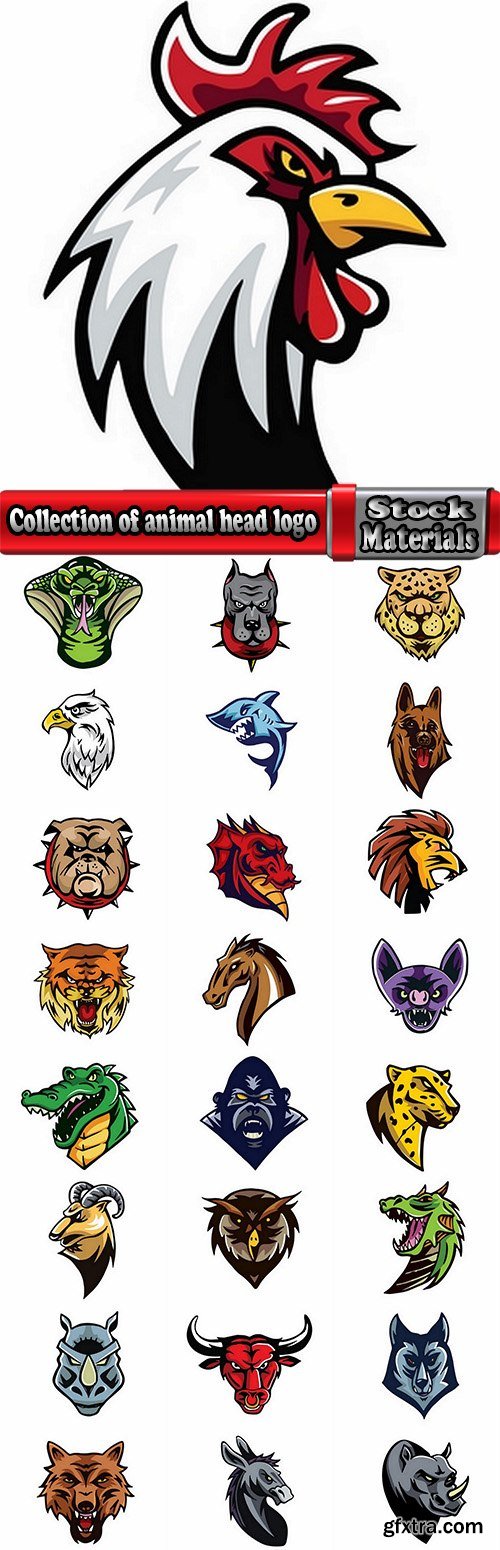 Collection of animal head logo label evil character vector image 25 EPS