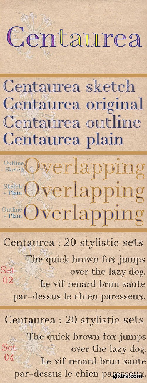 Centaurea - Sketch, Outline and Plain Style 4xTTF