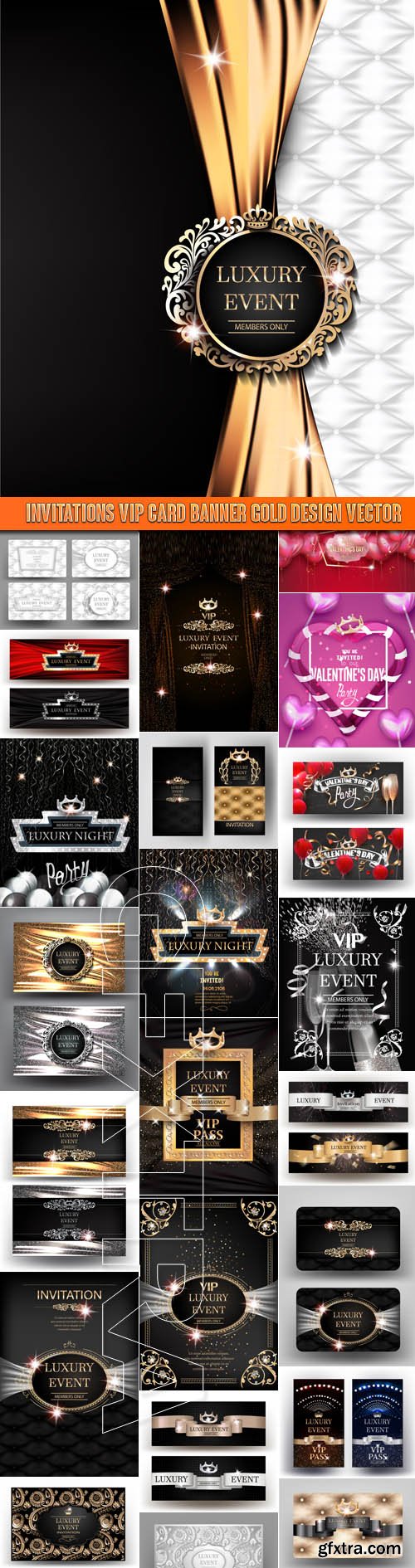Invitations VIP card banner gold design vector