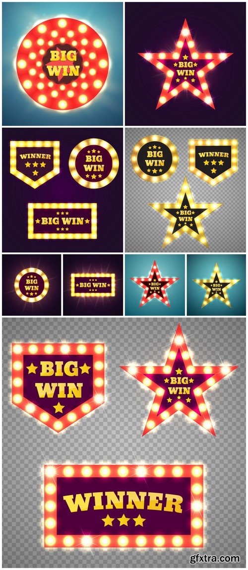 Big Win retro banner with glowing lamps Vector illustration 9X EPS