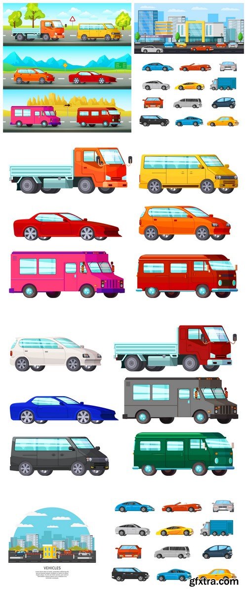Colored cars and their purpose vector illustration 6X EPS