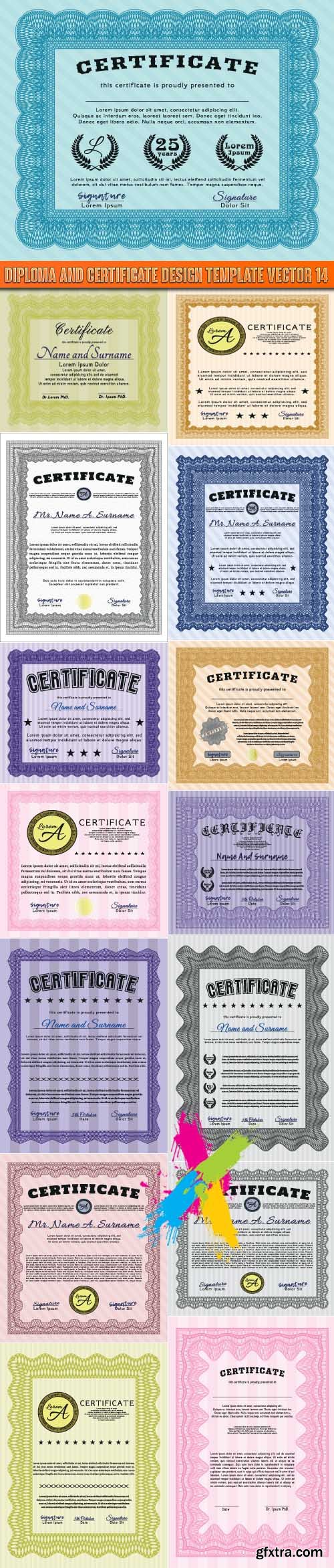 Diploma and certificate design template vector 14