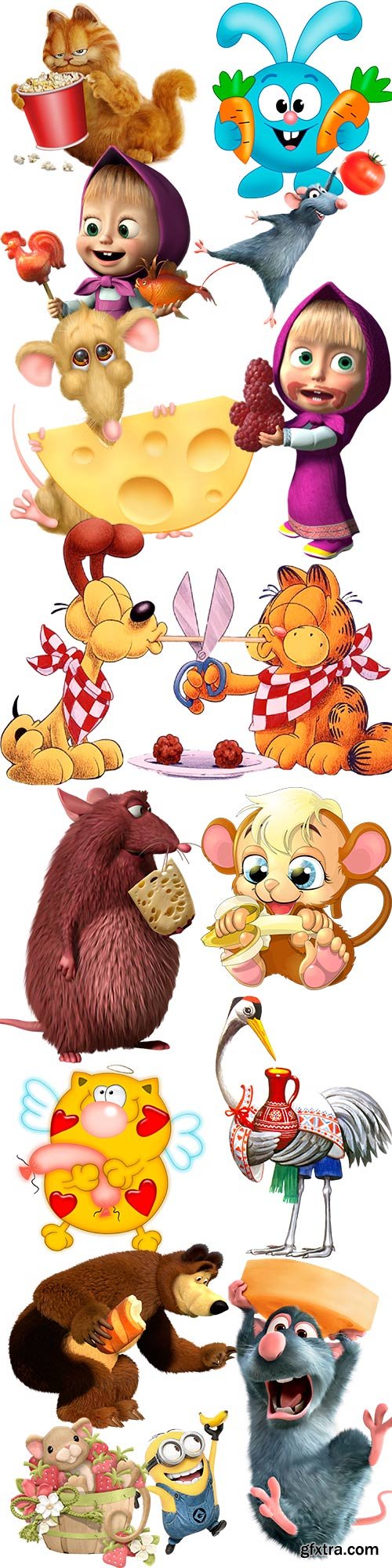 Cartoon characters with food