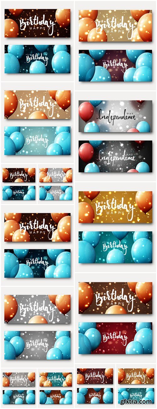 Birth Day Banner With Balloons - 14 Vector