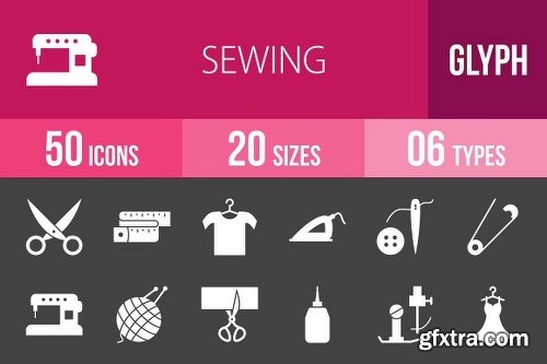 CreativeMarket 50 Sewing Glyph Inverted Icons 1152723