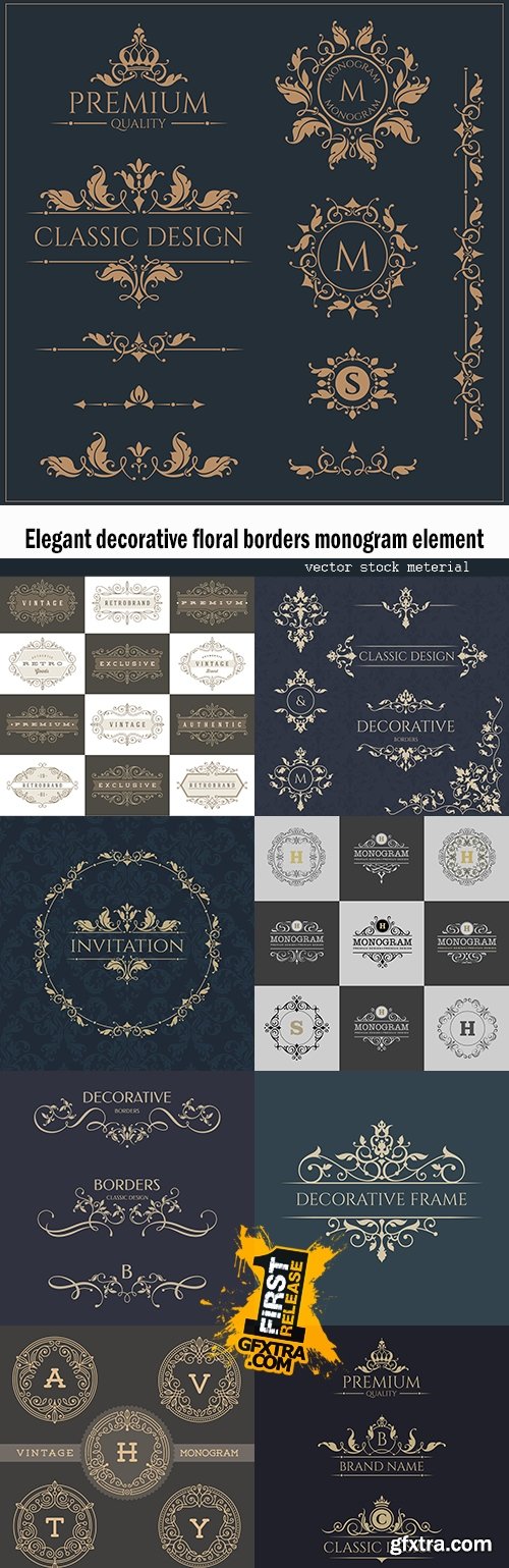Elegant decorative floral borders monogram element