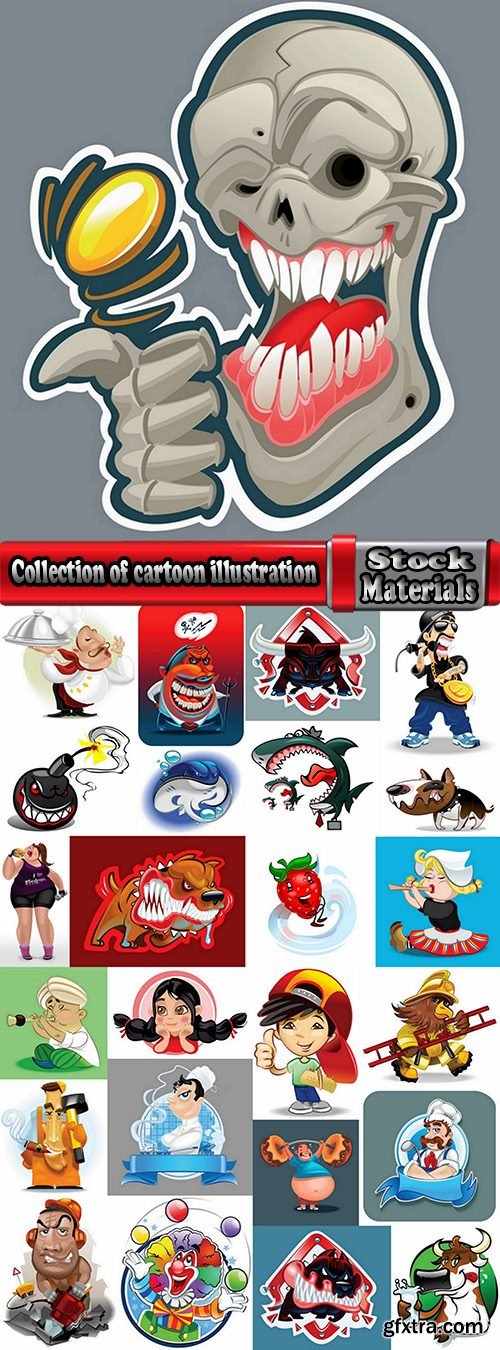 Collection of cartoon illustration for print on t-shirt comic things people animal caricature 25 EPS