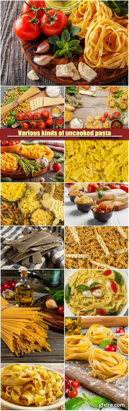 Various kinds of uncooked pasta