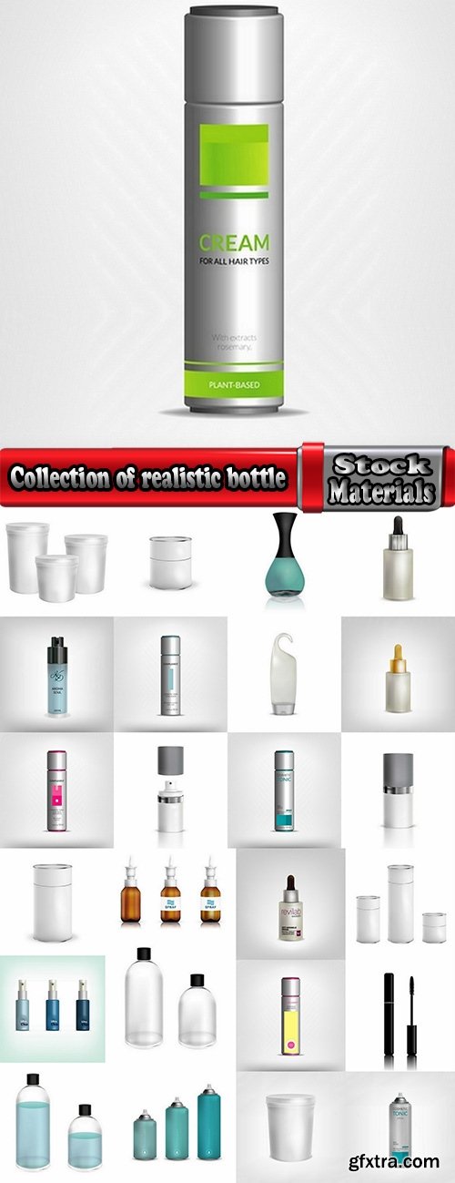 Collection of realistic bottle of deodorant spray bottle packaging mascara 25 EPS