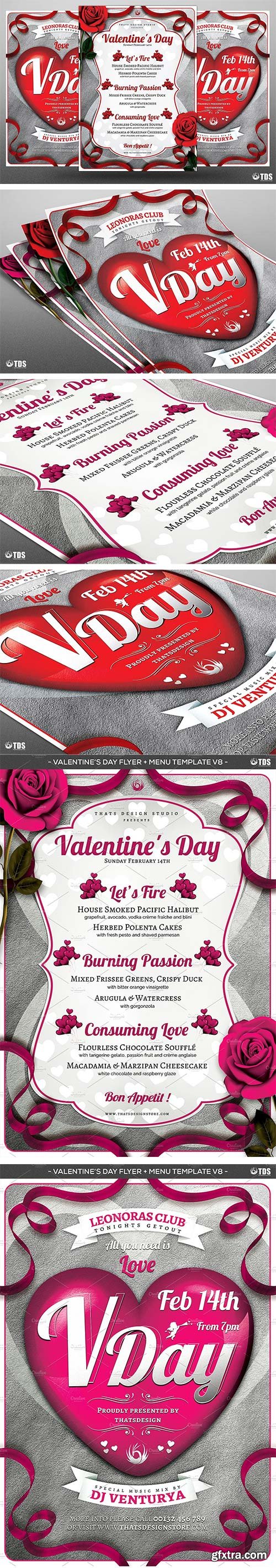 CreativeMarket - Valentines Day Flyer+Menu Bundle V8 492589