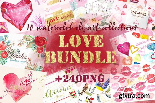 CreativeMarket Love Watercolor Bundle Valentine 1154168