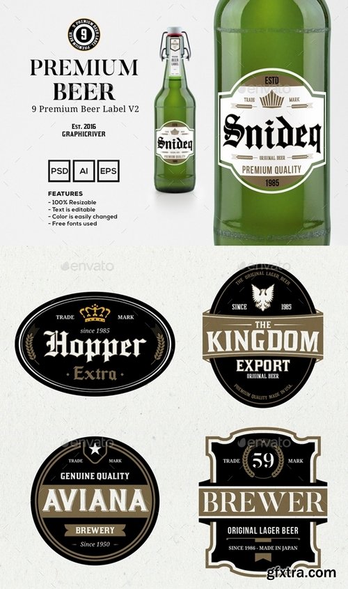 GraphicRiver - 9 Premium Beer Labels V2 15020080