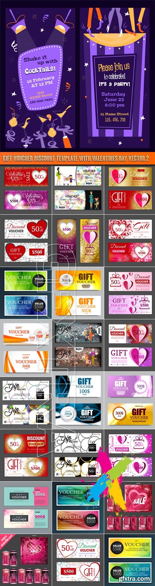 Gift Voucher discount template with Valentines day vector 2