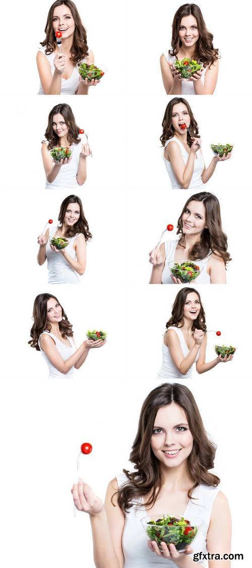 Woman with Salad Isolated