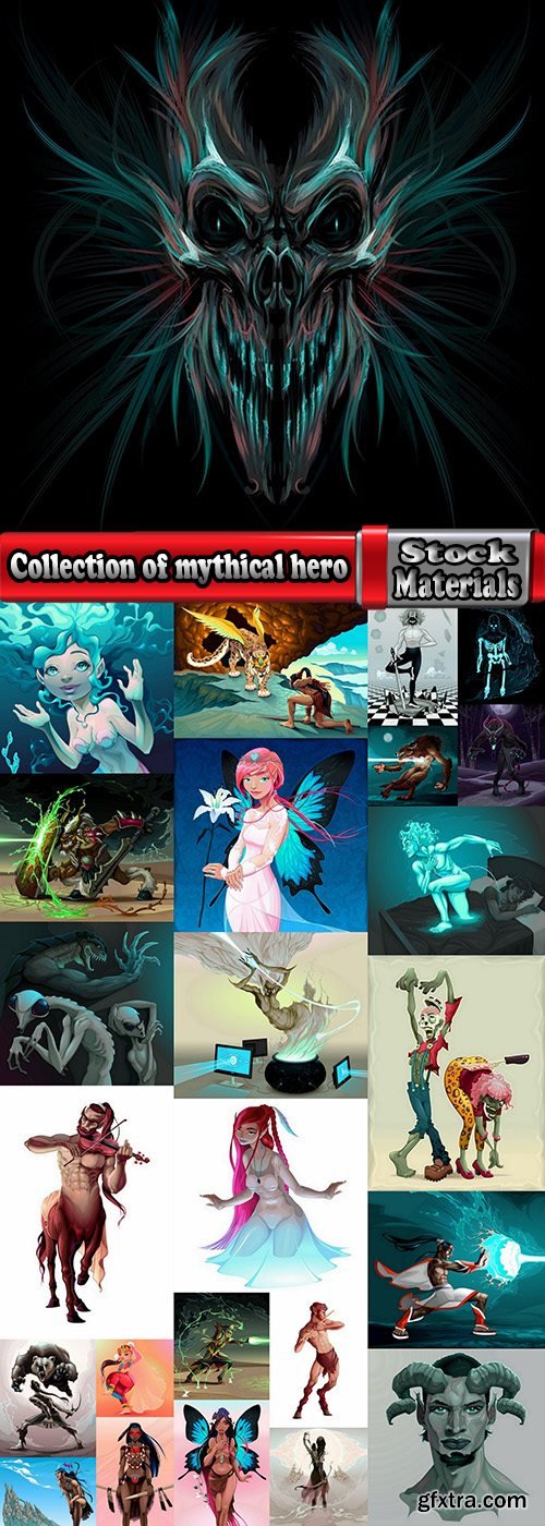 Collection of mythical hero warrior cartoon vector image 25 EPS