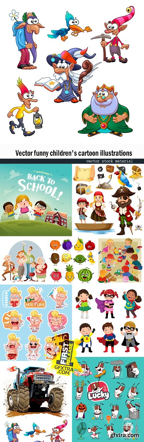 Vector funny children\'s cartoon illustrations