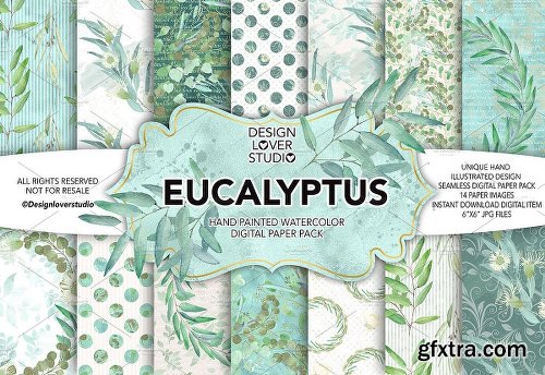 CreativeMarket Watercolor Eucalyptus leaves DP pack 1232698