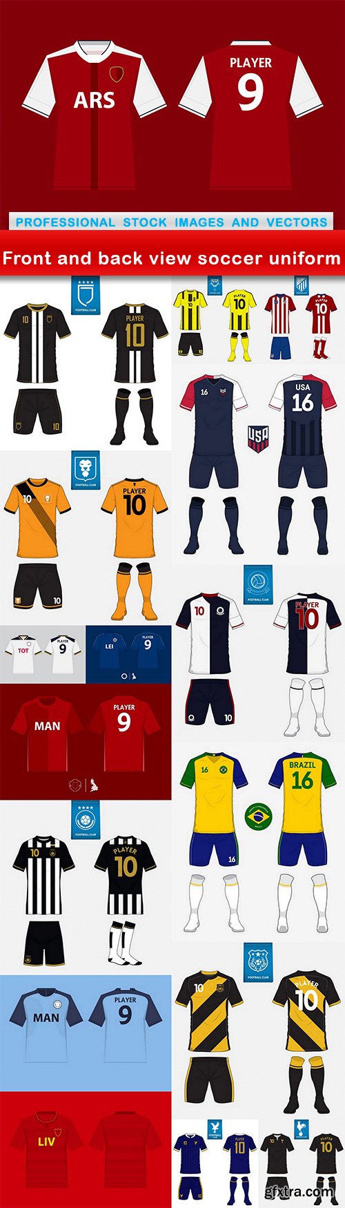 Front and back view soccer uniform - 17 EPS