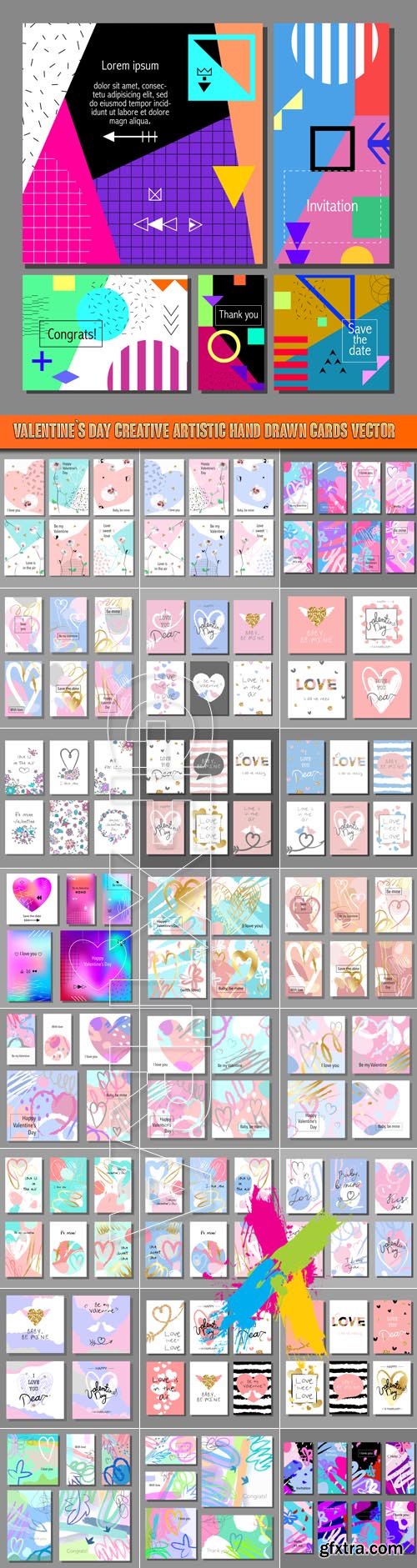 Valentine`s Day creative artistic hand drawn cards vector