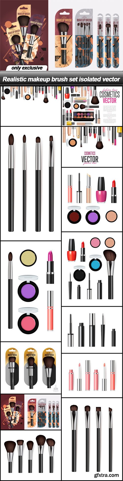 Realistic makeup brush set isolated vector - 13 EPS