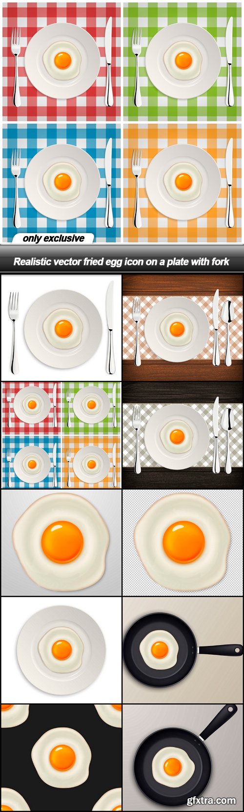 Realistic vector fried egg icon on a plate with fork - 10 EPS