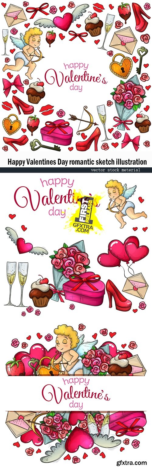 Happy Valentines Day romantic sketch illustration