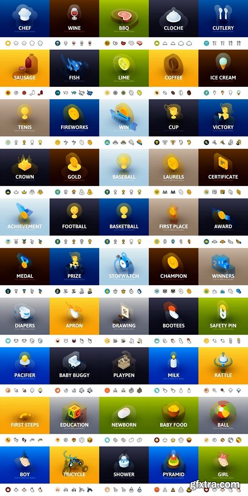 Icons, a collection of 3D icons on various topics (vector)