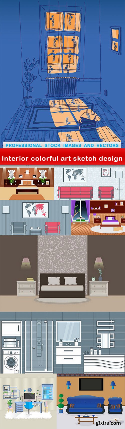 Interior colorful art sketch design - 9 EPS