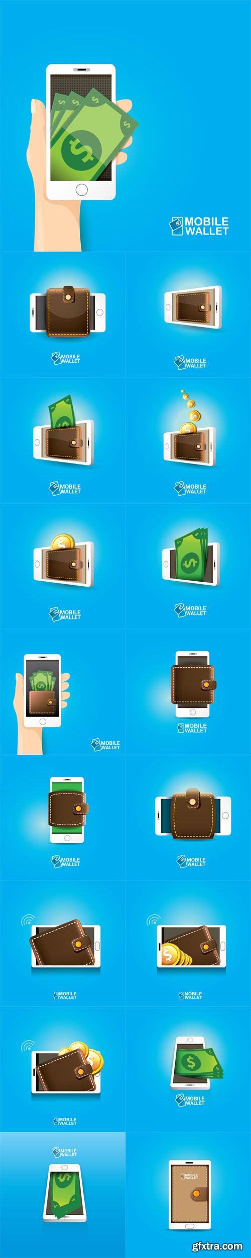 Vector Set - Digital Mobile Wallet Concept Icons