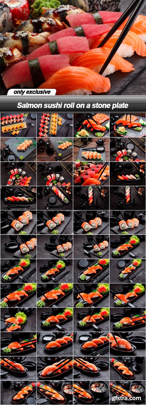 Salmon sushi roll on a stone plate - 48 UHQ JPEG
