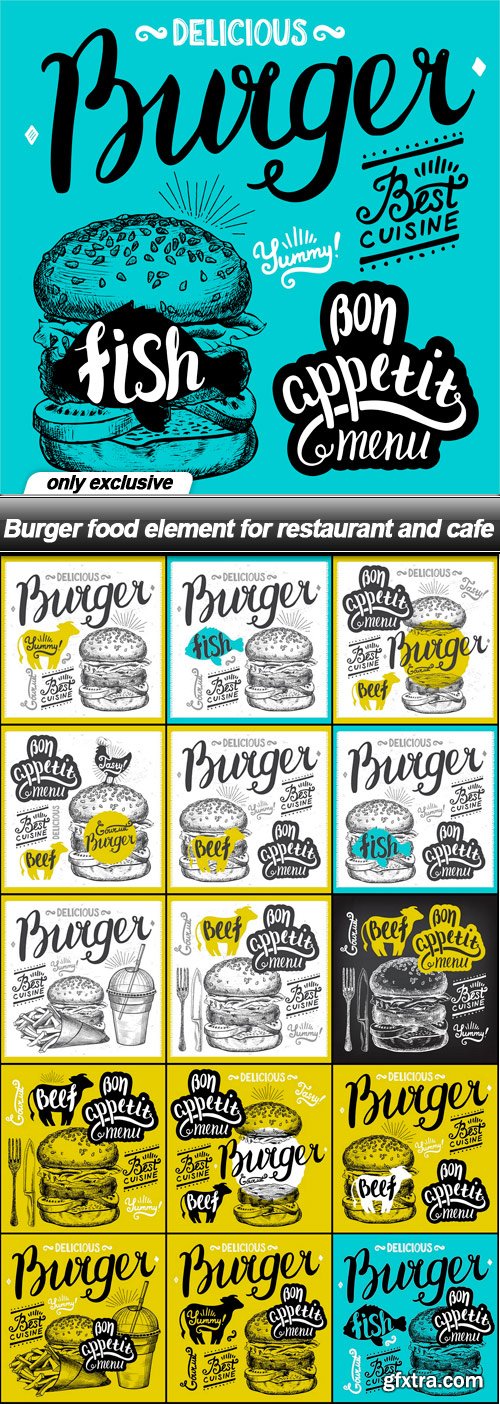 Burger food element for restaurant and cafe - 16 EPS