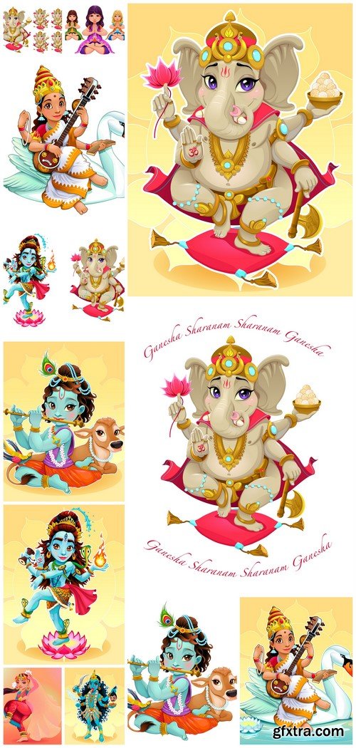 Cartoon representation of eastern god Ganesha 12X EPS