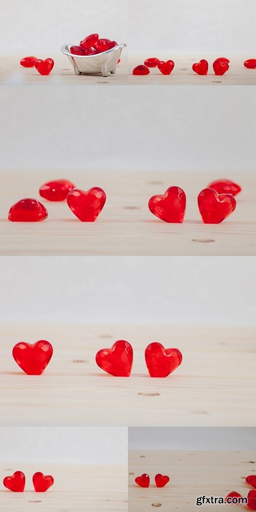 Plastic Red heart on wooden background