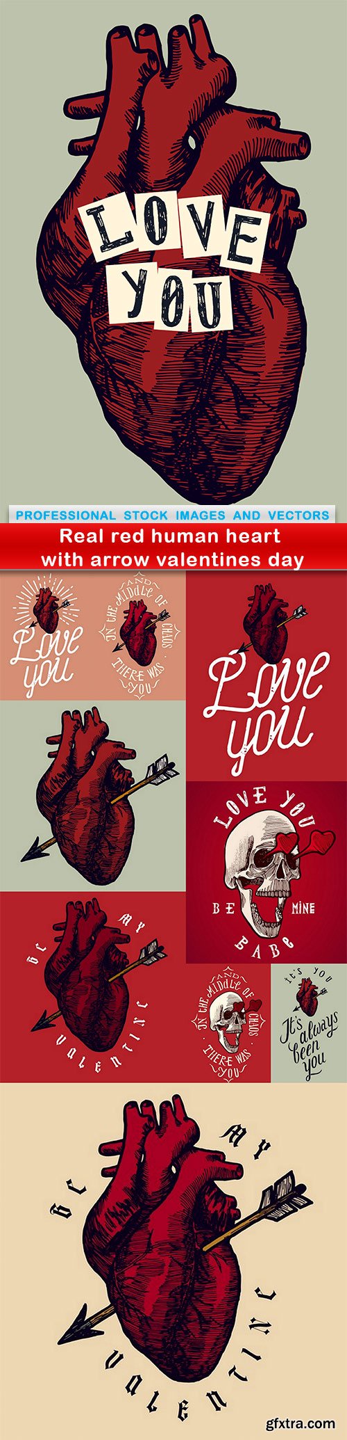 Real red human heart with arrow valentines day - 10 EPS