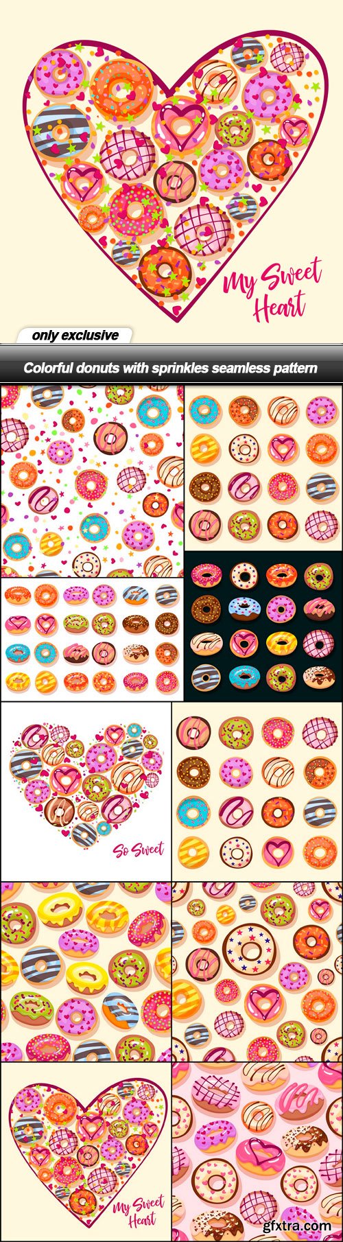 Colorful donuts with sprinkles seamless pattern - 10 EPS