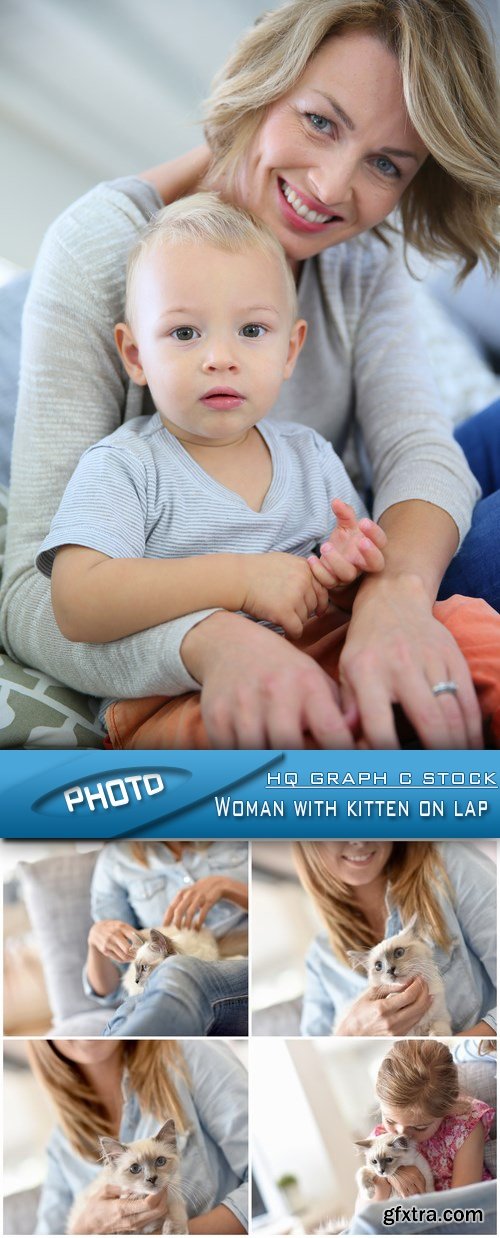 Stock Photo - Woman with kitten on lap