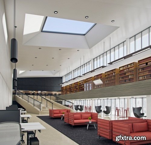 leso3D - Vray Lighting for Large Space - The Library