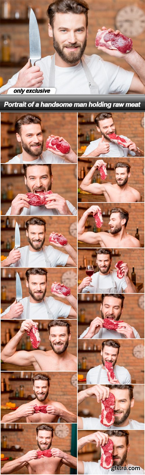 Portrait of a handsome man holding raw meat - 15 UHQ JPEG
