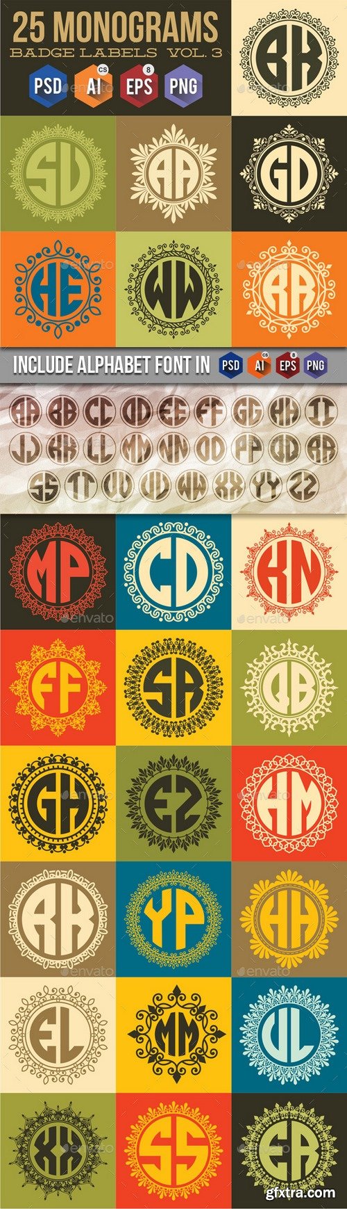 GraphicRiver - 25 Monogrames Badge Labals With Alphabet v3 12642963