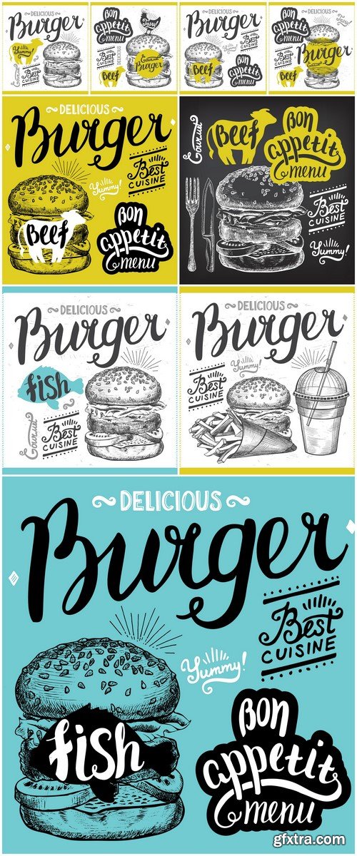 Burger food element for restaurant and cafe 9X EPS