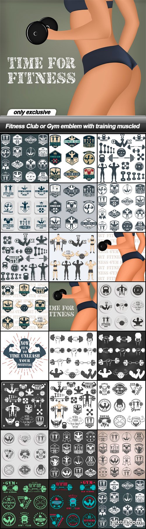 Fitness Club or Gym emblem with training muscled - 23 EPS
