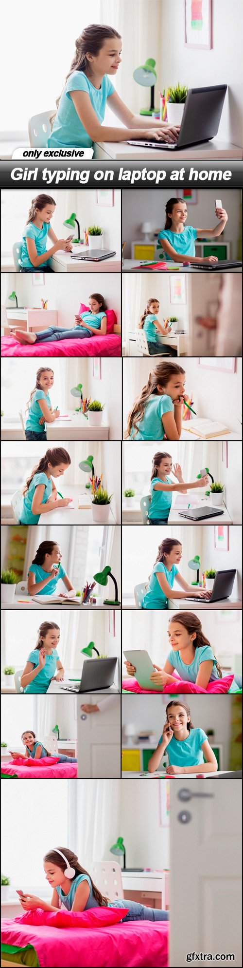 Girl typing on laptop at home - 15 UHQ JPEG