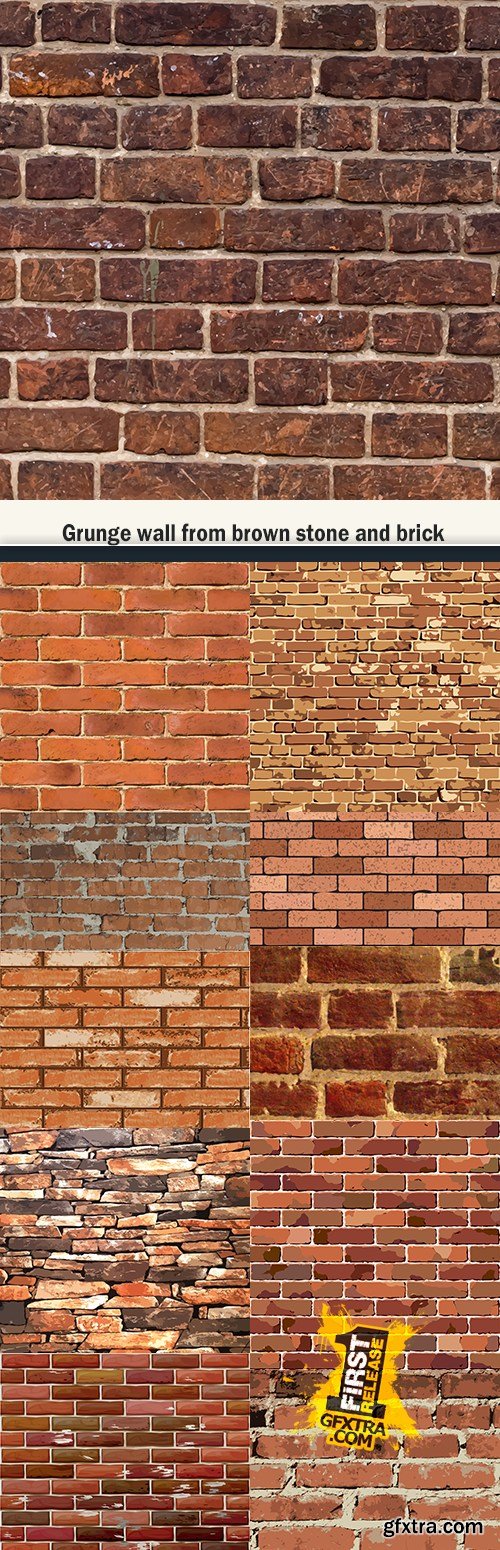 Grunge wall from brown stone and brick