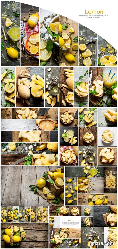 Food collage of fresh melon and lemon #4 9X JPEG
